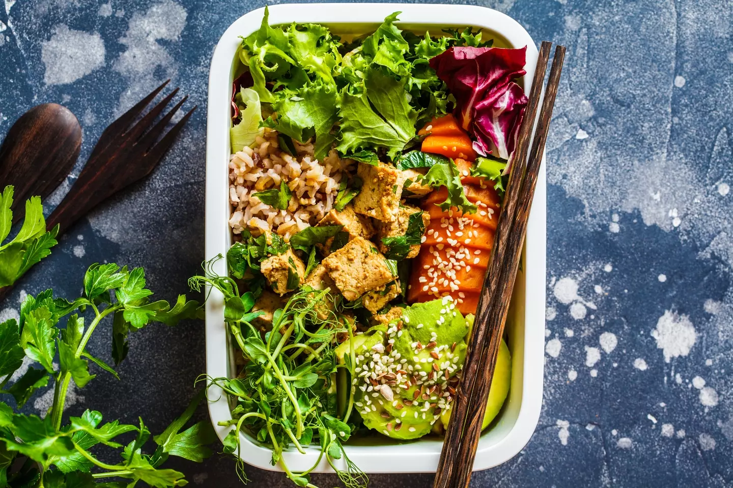 Mixed grains and a colourful salad is Tilt's recommendation for lunch (vaaseenaa/Getty)