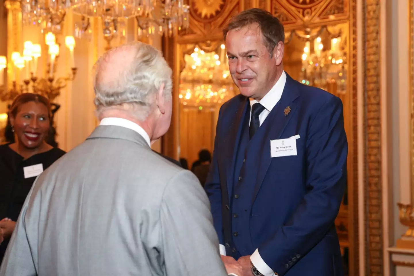 Peter Jones, 21-season Dragons' Dean stalwart, meets the King (Isabel Infantes - WPA Pool/Getty Images)