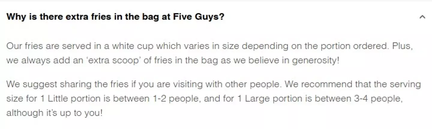Five Guys explain why you get extra fries.