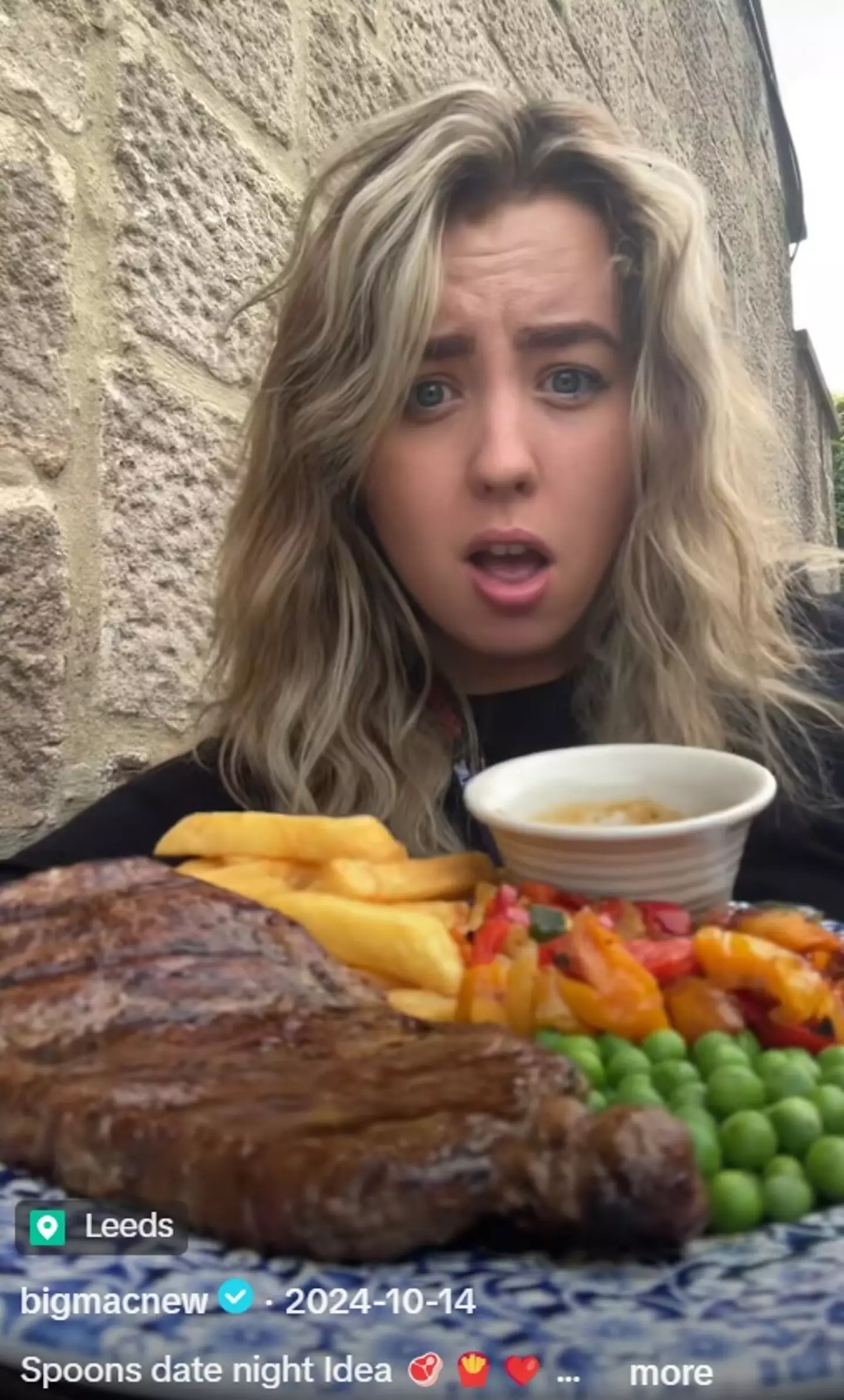 Macey Newbury tucking into her certified fresh steak - @bigmacnew via TikTok