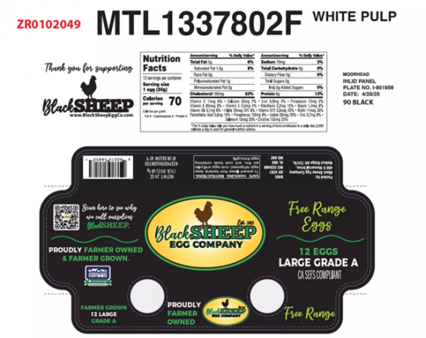 Retailers, consumers and restaurants are being urged to dispose of their potentially contaminated eggs (Black Sheep Egg Company)