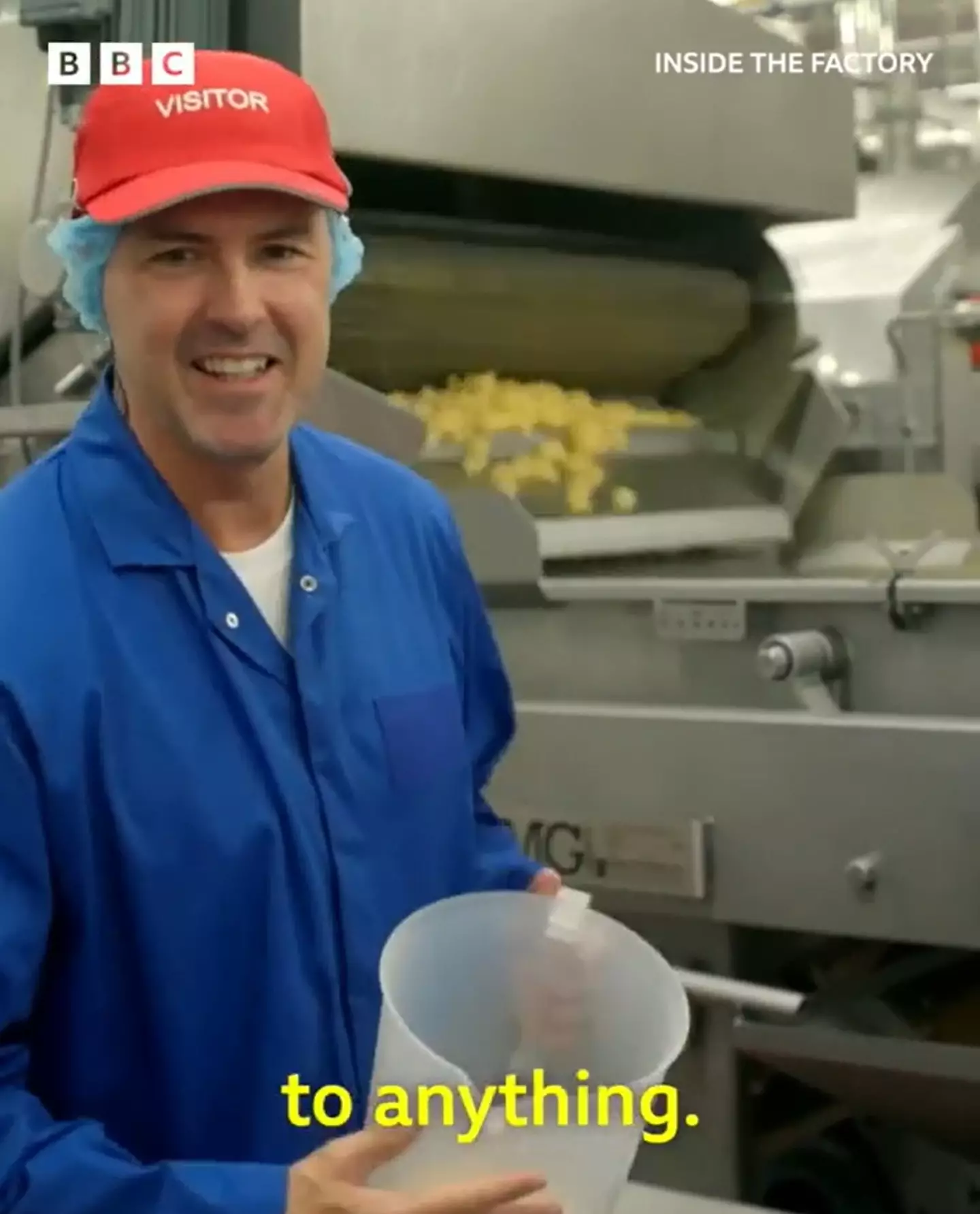 Paddy McGuinness at the Quavers factory (BBC)