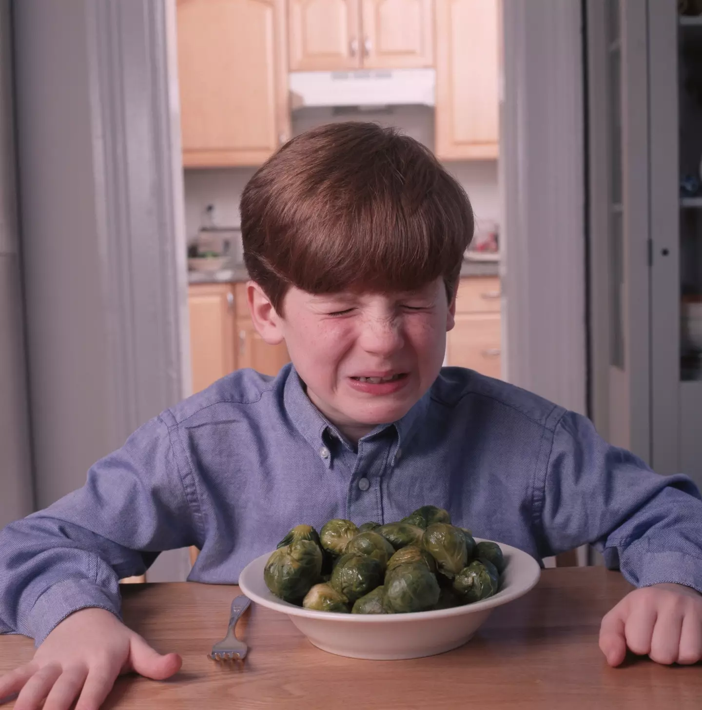 To be fair to this kid, that's a ridiculously large portion of sprouts