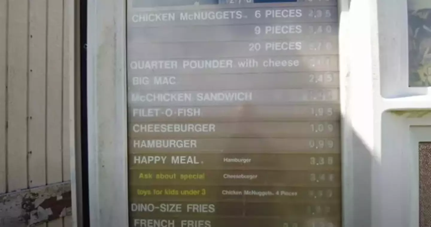The 1994 price list at an Alaskan McDonald's (@chrisluckhardt/YouTube)