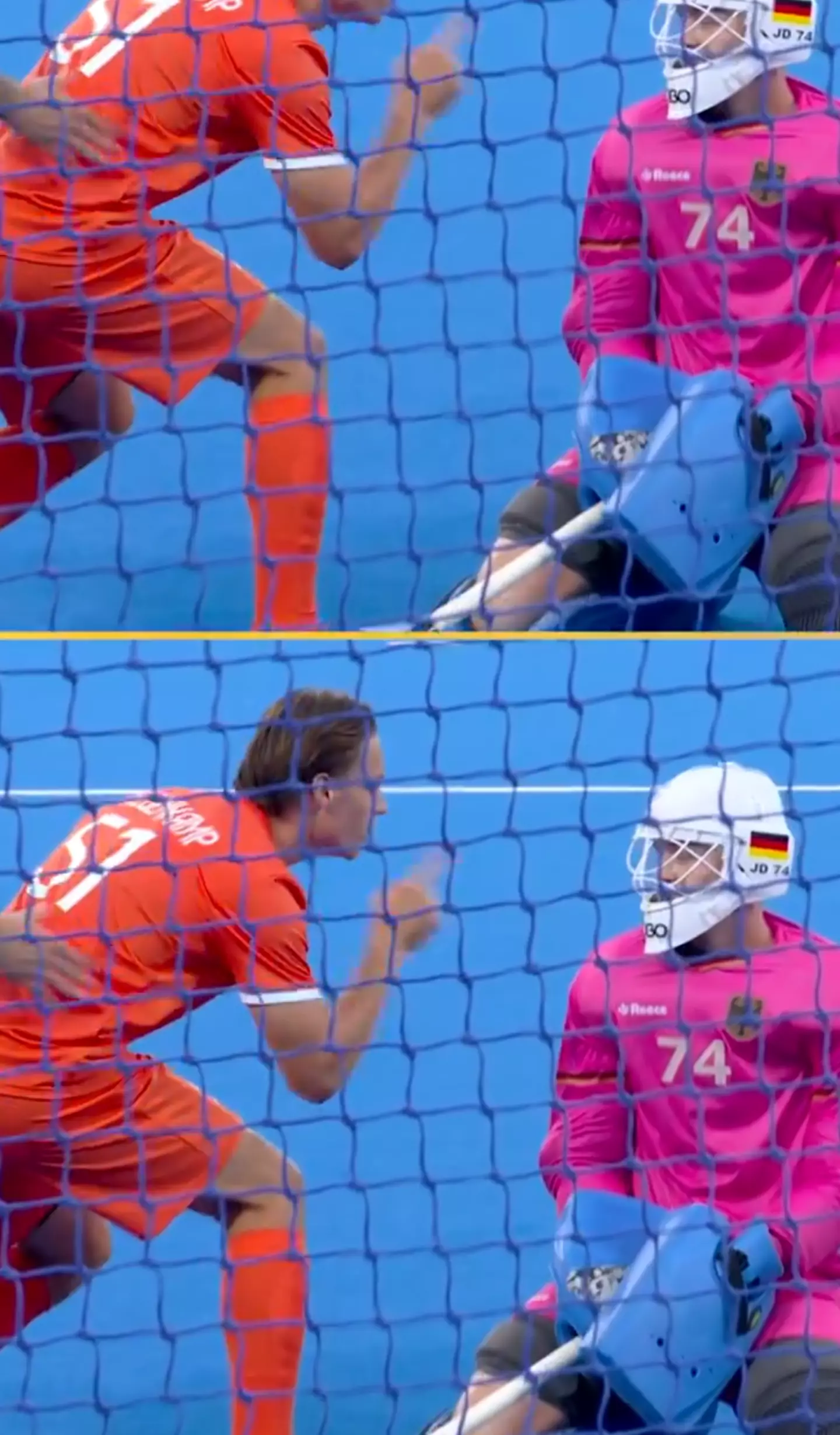 The Netherlands' Telgenkamp mocked Germany's Danneberg following his gold medal win. (X/@BBCSport)