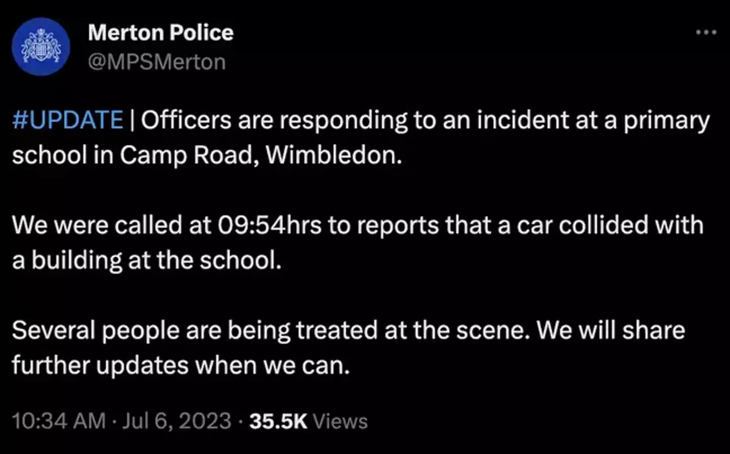 Police announced this morning that they'd been called to the scene.