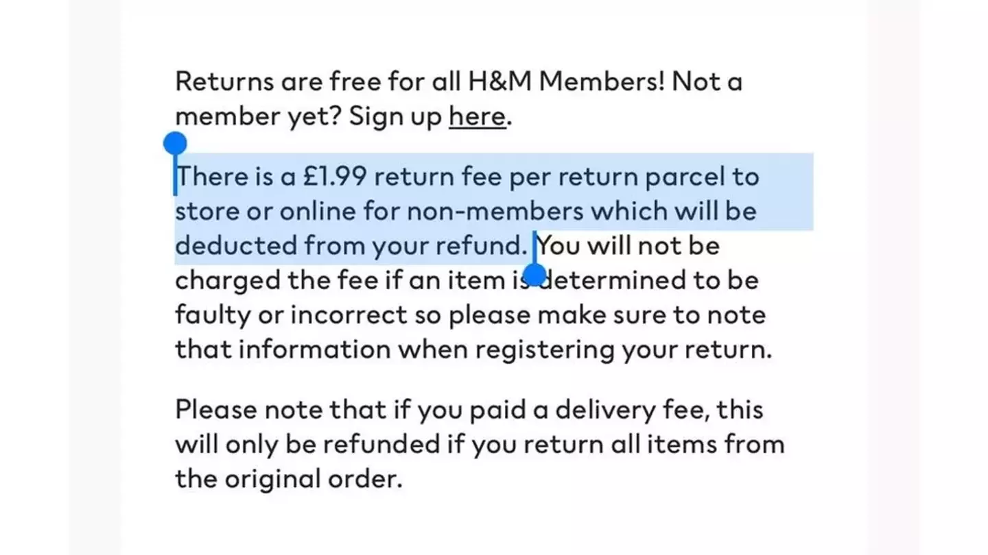 H&M was previously going to charge for both online and in-store returns.