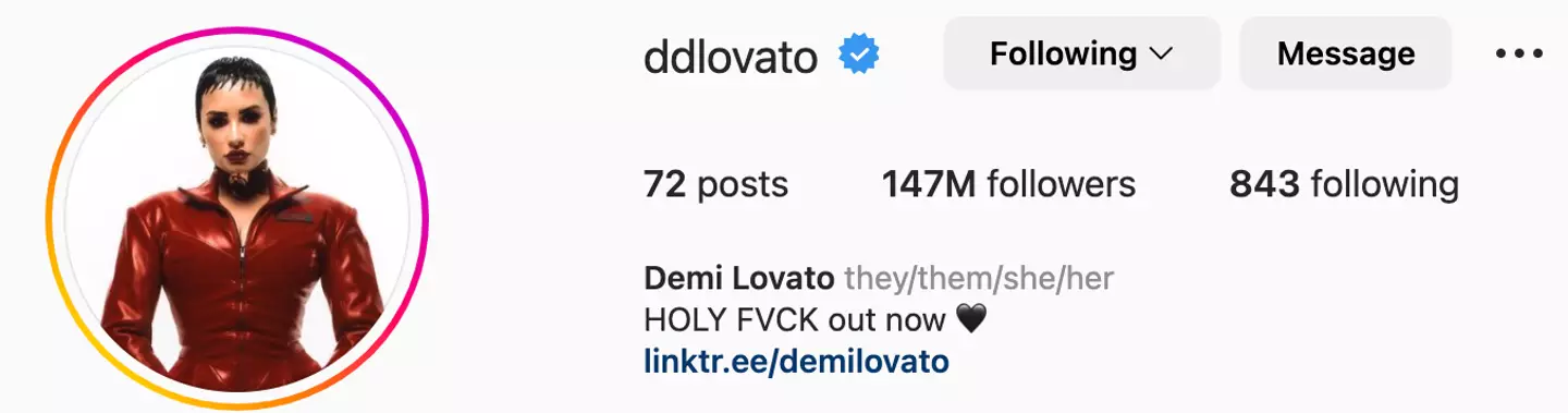 Demi's Instagram bio.
