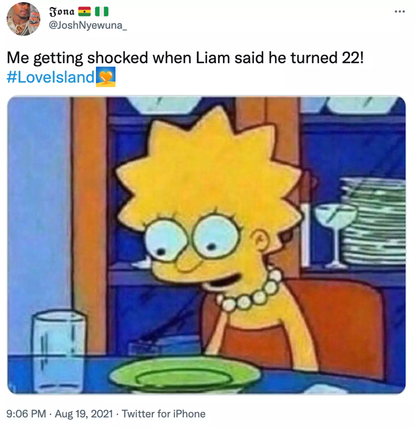 Love Island fans reacted to Liam's age on Twitter (