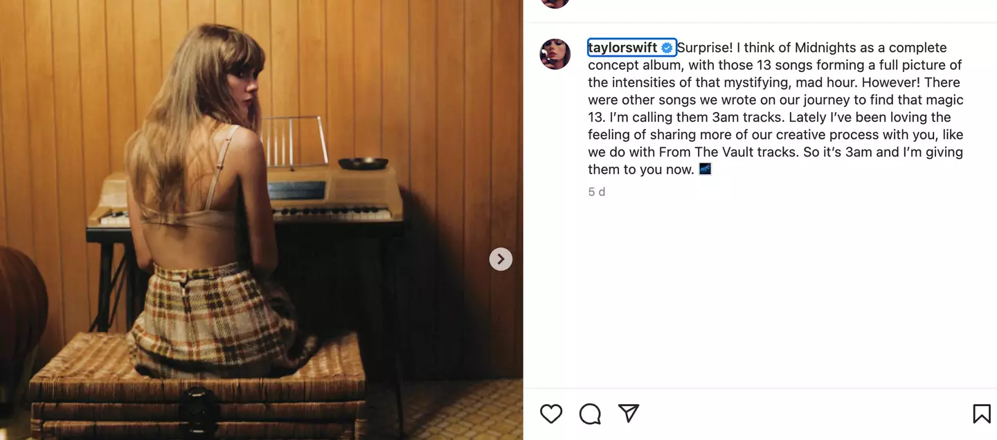 Swift dropped the track on her '3am' version of Midnights.