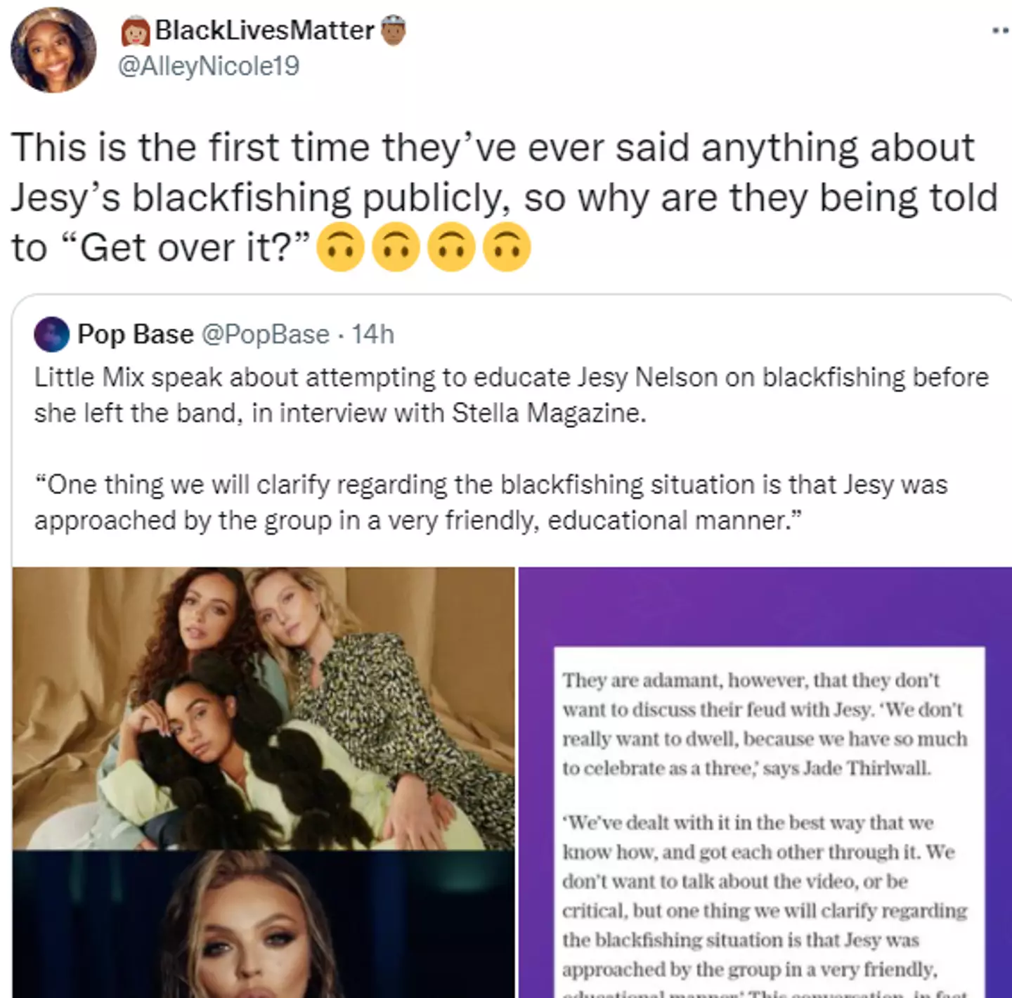Jesy fans are telling the girls to 'get over it' [