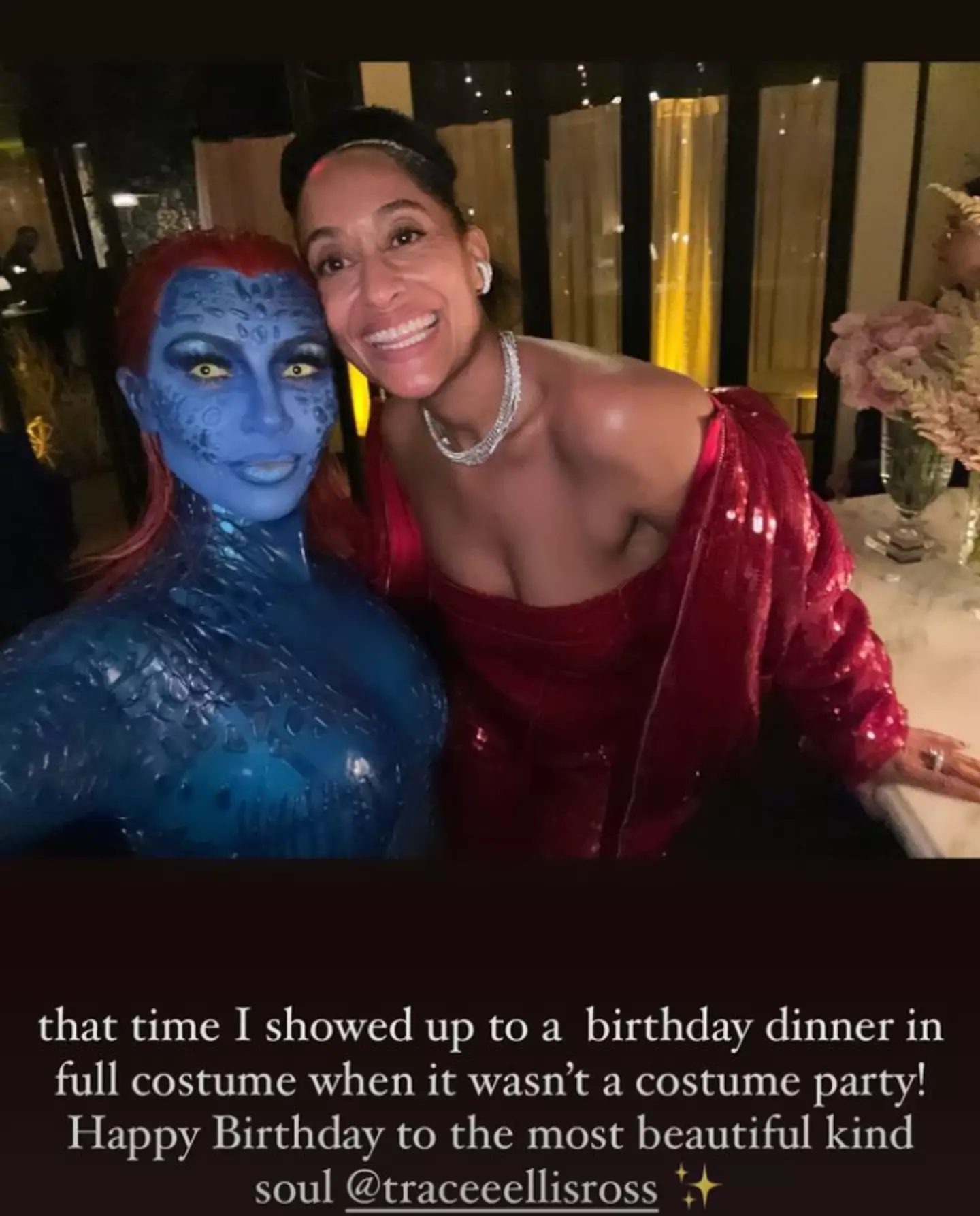 Kim turned up to Ross' party in her full outfit.