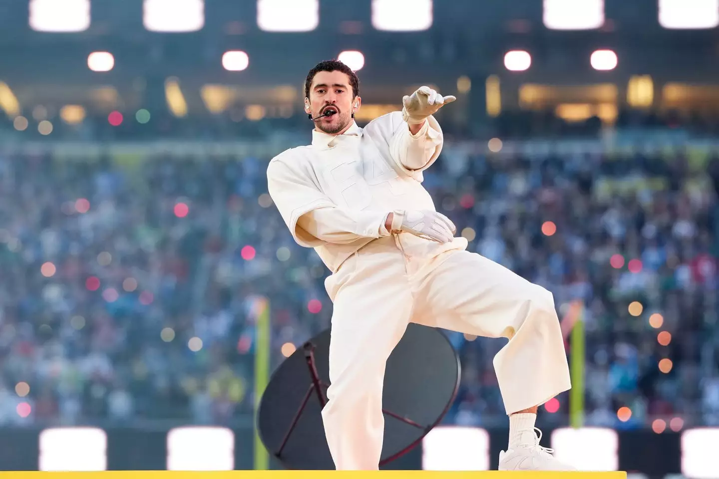 Grammy winner Bad Bunny lit up the Levi Stadium during the Super Bowl LX halftime show yesterday (Todd Rosenberg/Getty Images)