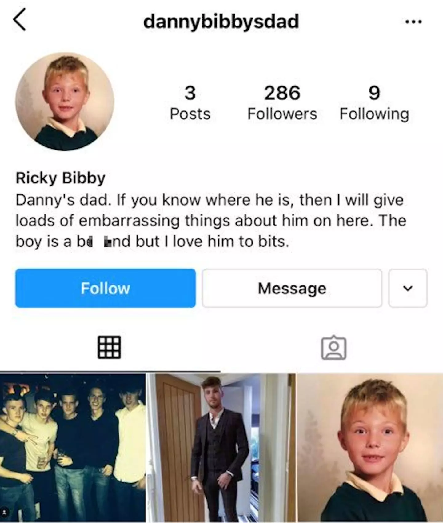 Danny's dad Ricky has an Instagram account dedicated to his son who is currently on Love Island (