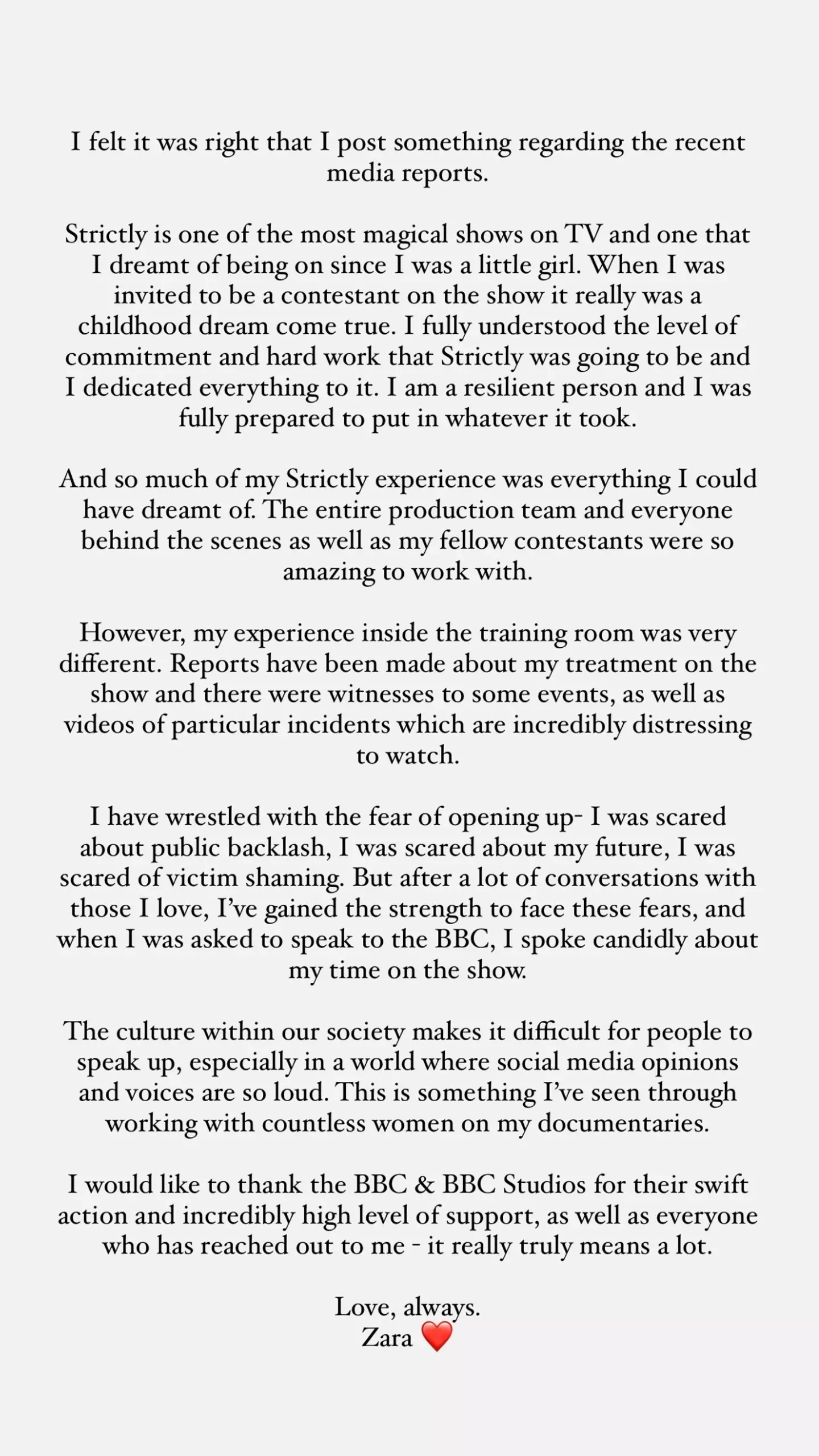 The Made in Chelsea star took to Instagram to share a statement on the matter. (Instagram/@zara_mcdermott)