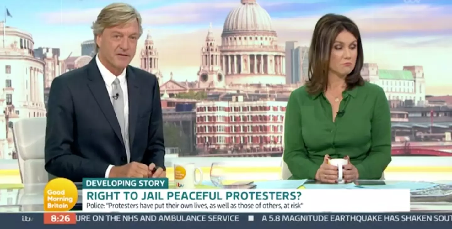 The GMB presenters watched as the Insulate Britain member left the desk (