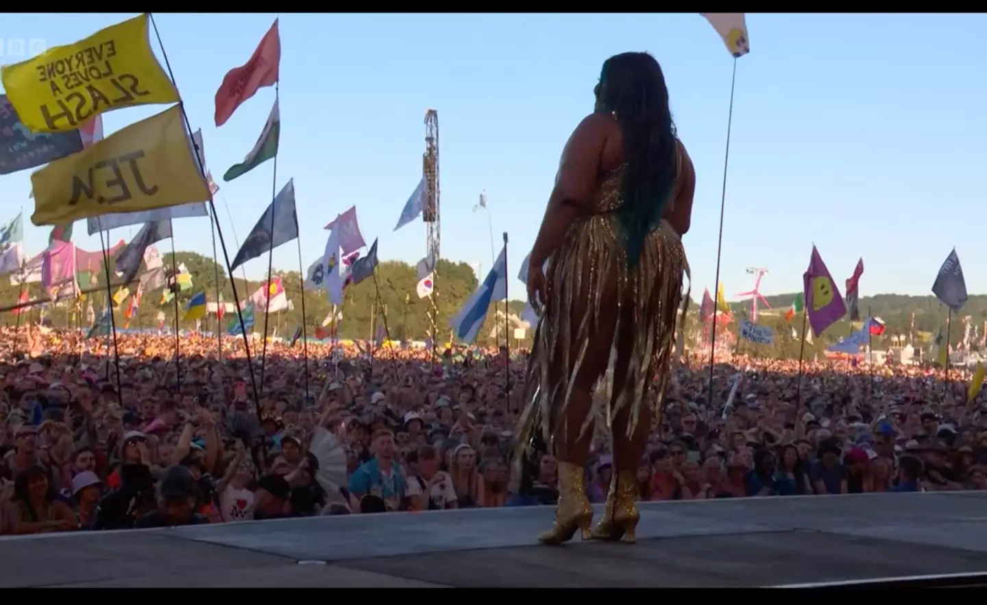 Lizzo told the audience that her first gig at the world-famous festival was in 2018 and took place in a small tent with 'nobody there'.