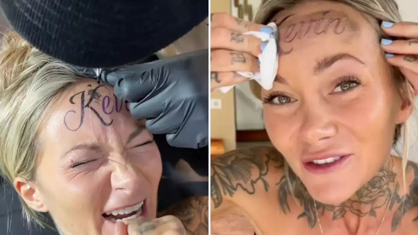 Woman who got boyfriend’s name tattooed across her forehead reveals it was fake