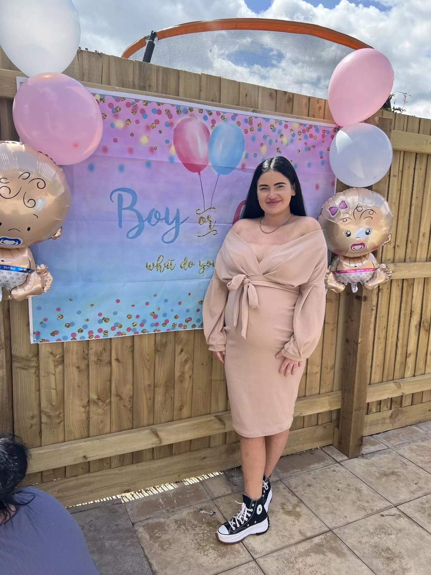Mandy Morgan-Smith's gender reveal party descended into chaos after a smoke bomb engulfed her back garden (