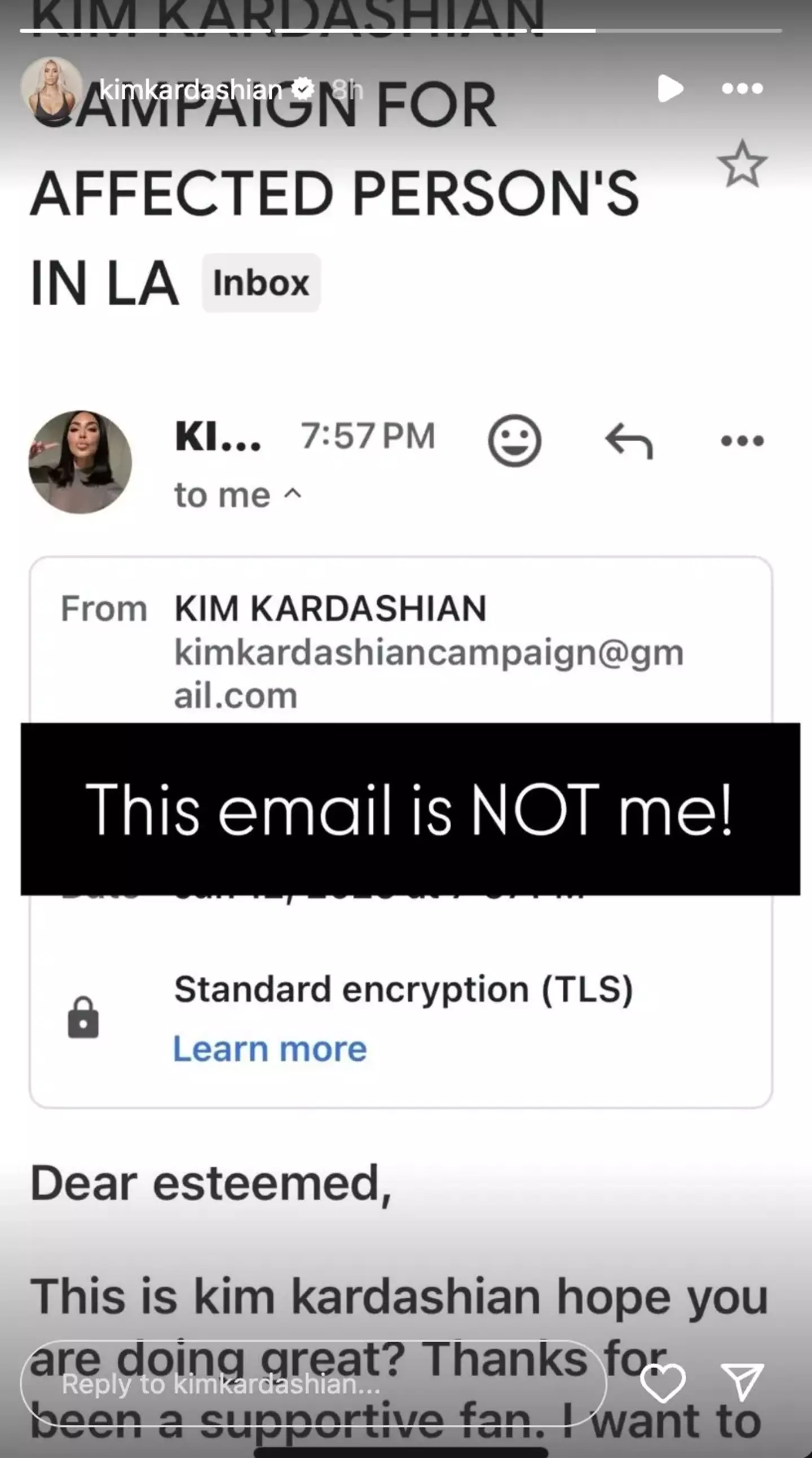 Kim revealed the email address posing as her (Instagram/@kimkardashian)