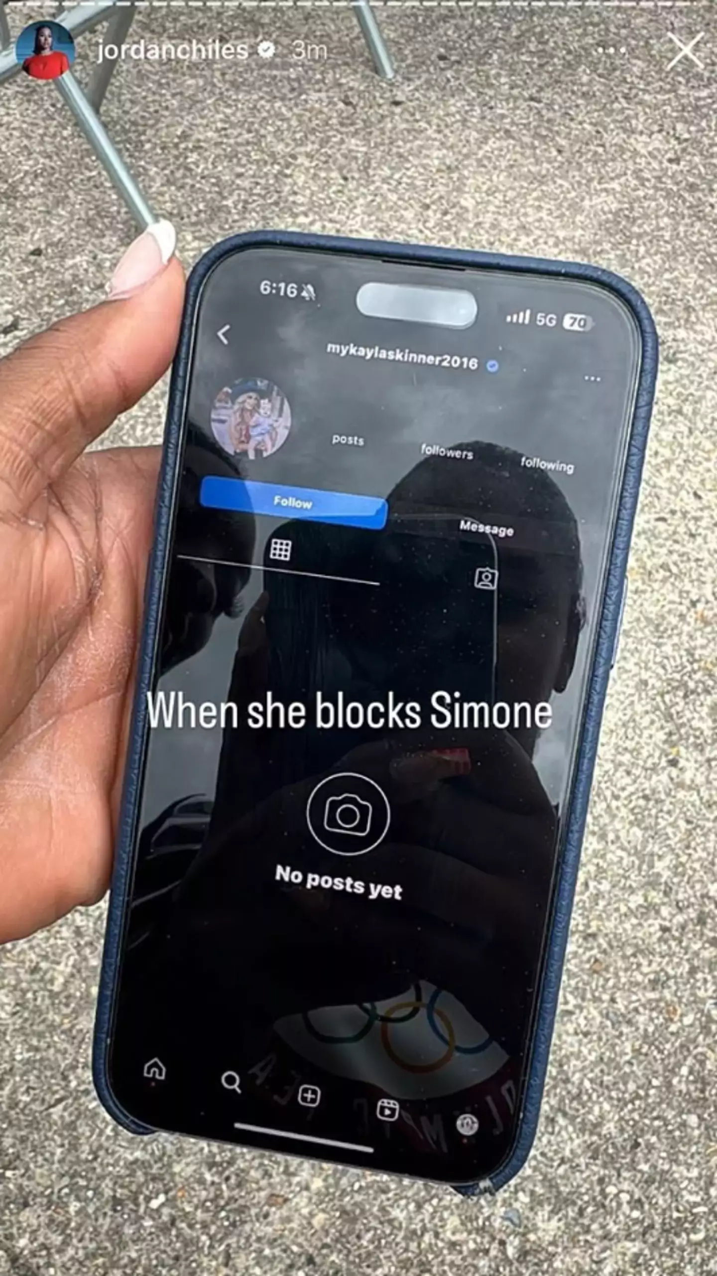 Simone revealed she'd been blocked earlier this year. (Instagram/@jordanchiles)