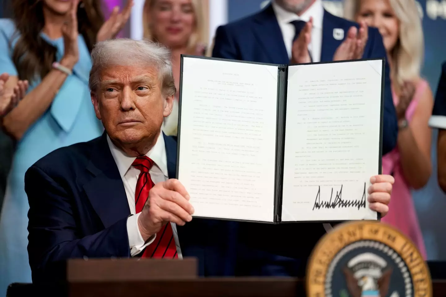Trump has been accused of 'trying to rewrite history' (Kent Nishimura/Bloomberg via Getty Images)
