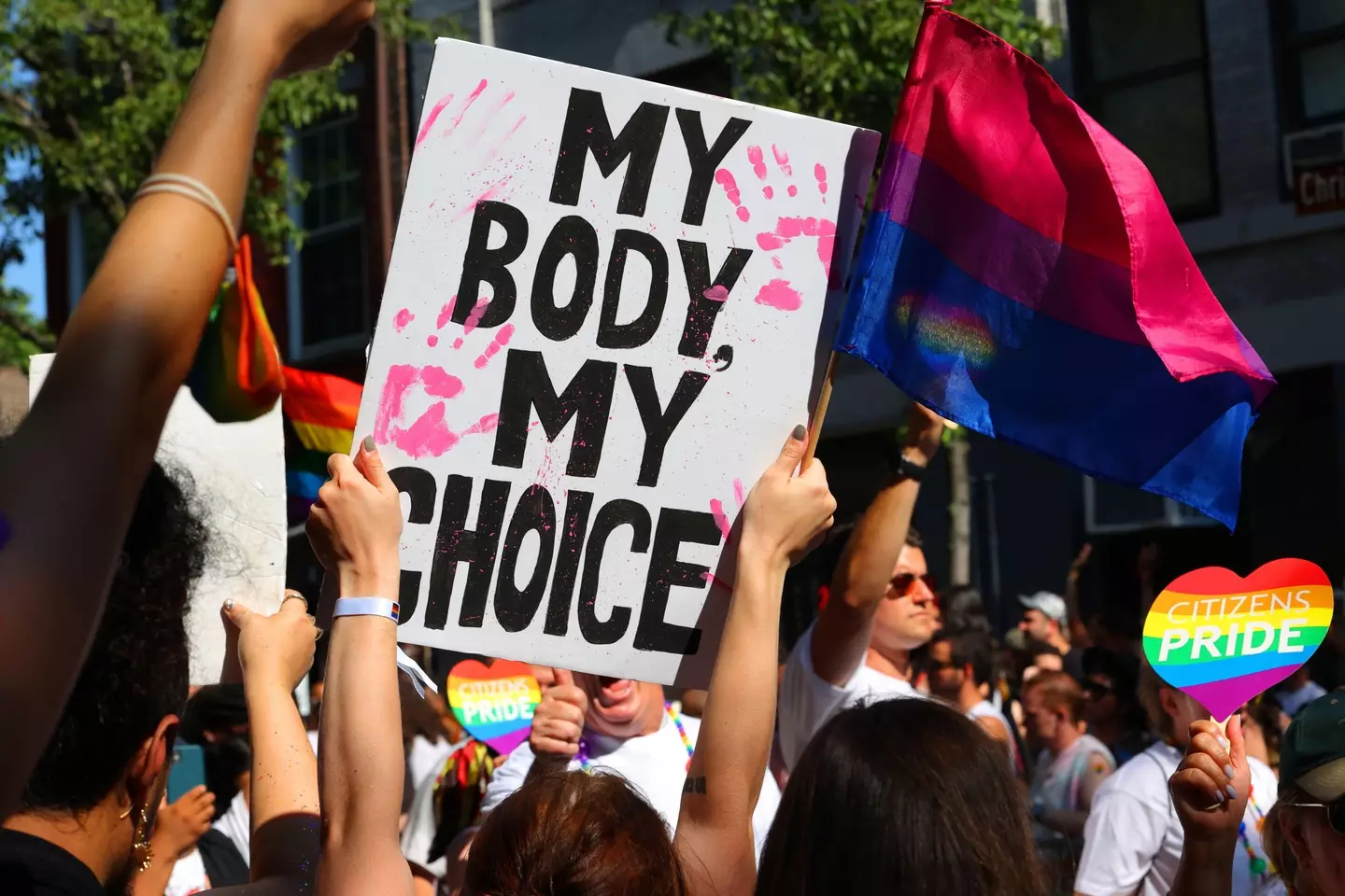 A person protesting after Roe v. Wade was overturned.