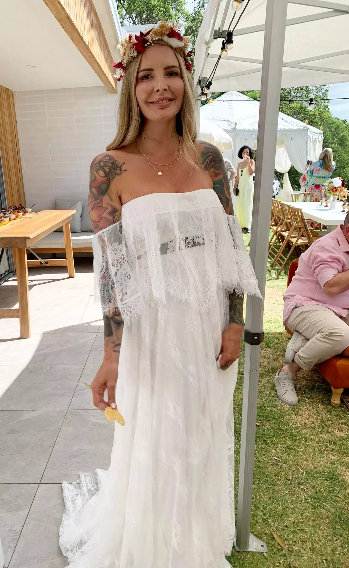 Evelyn has two children with her husband.