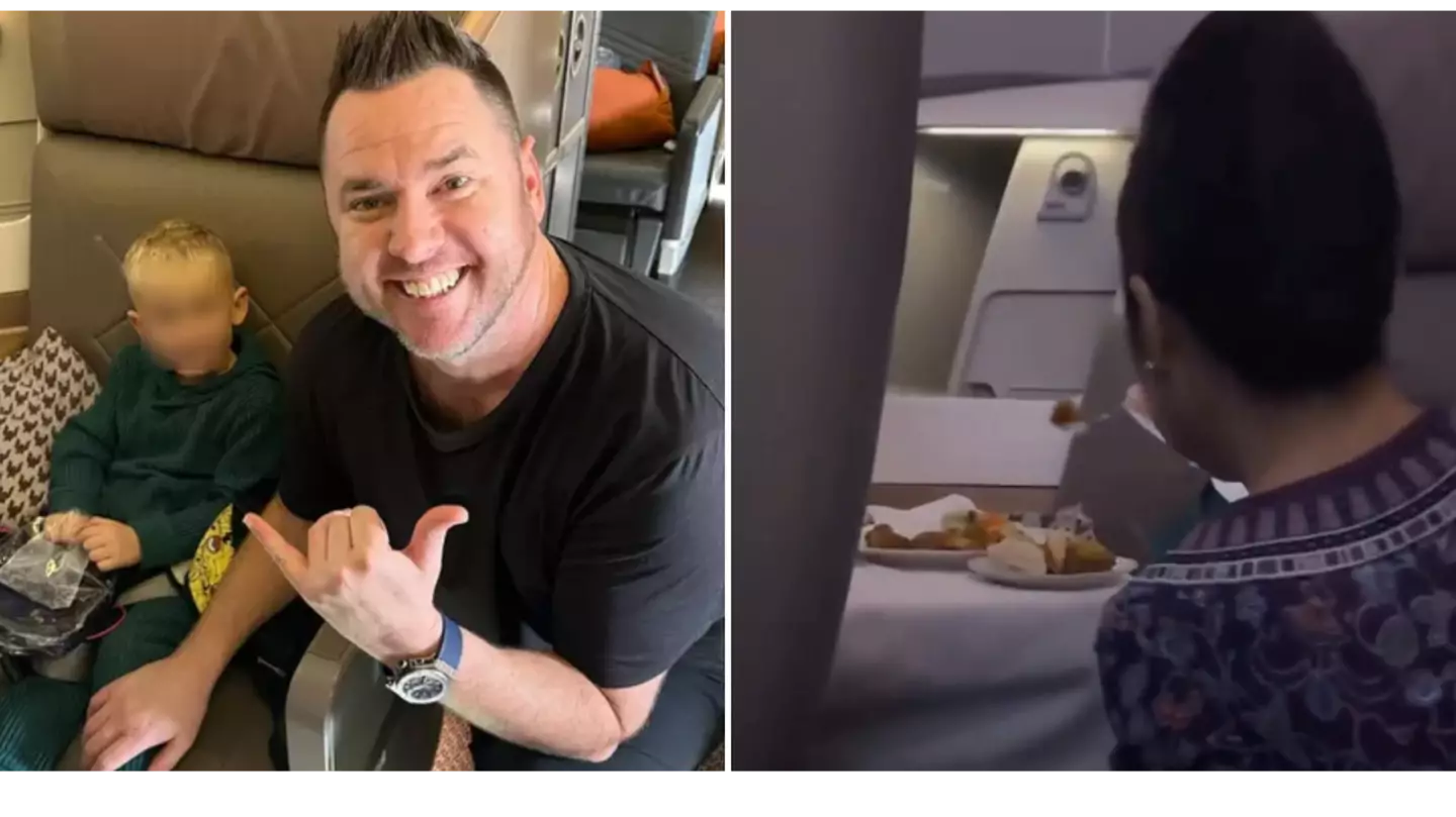Dad sparks debate after sharing video of flight attendant feeding his son