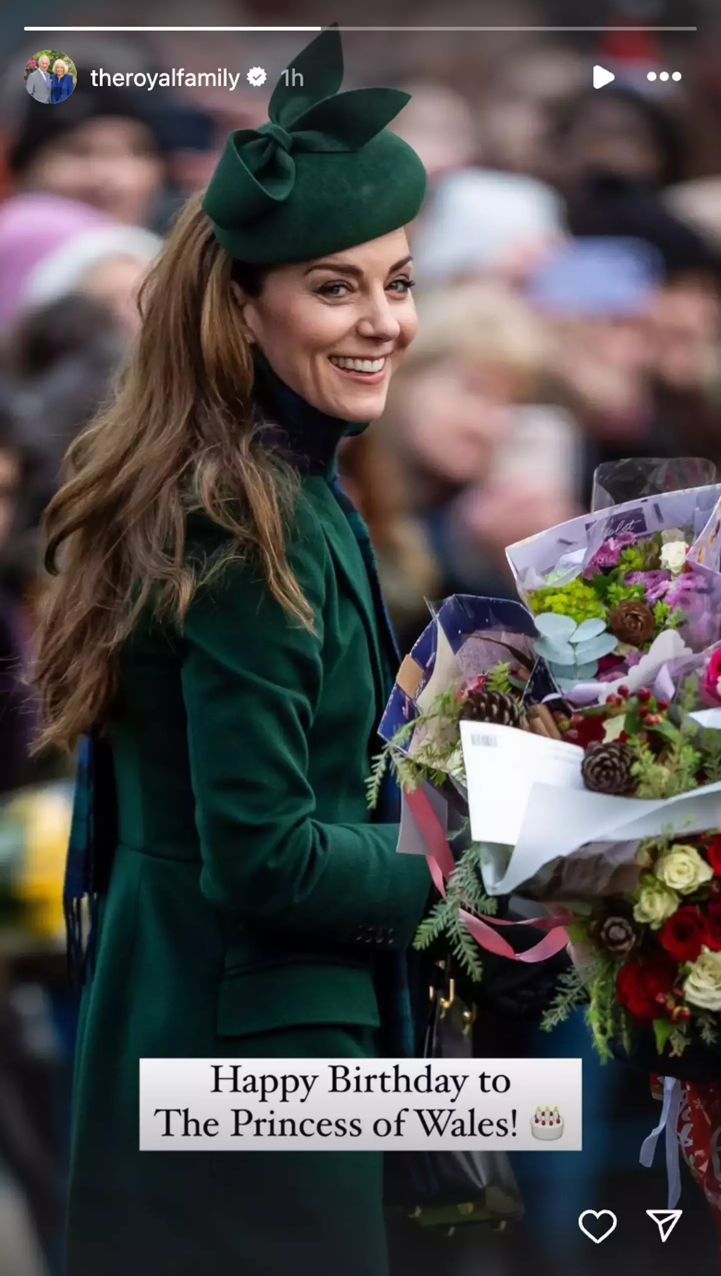 The social media account of King Charles II and Queen Camilla has also wished Kate a happy birthday (Aaron Chown/PA Wire/Instagram/@theroyalfamily)