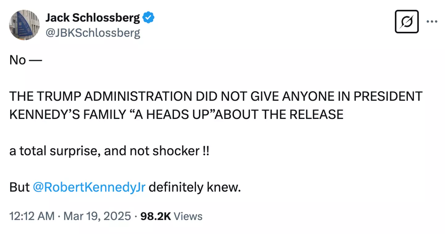 Schlossberg claimed nobody in his family was given advance notice (X)