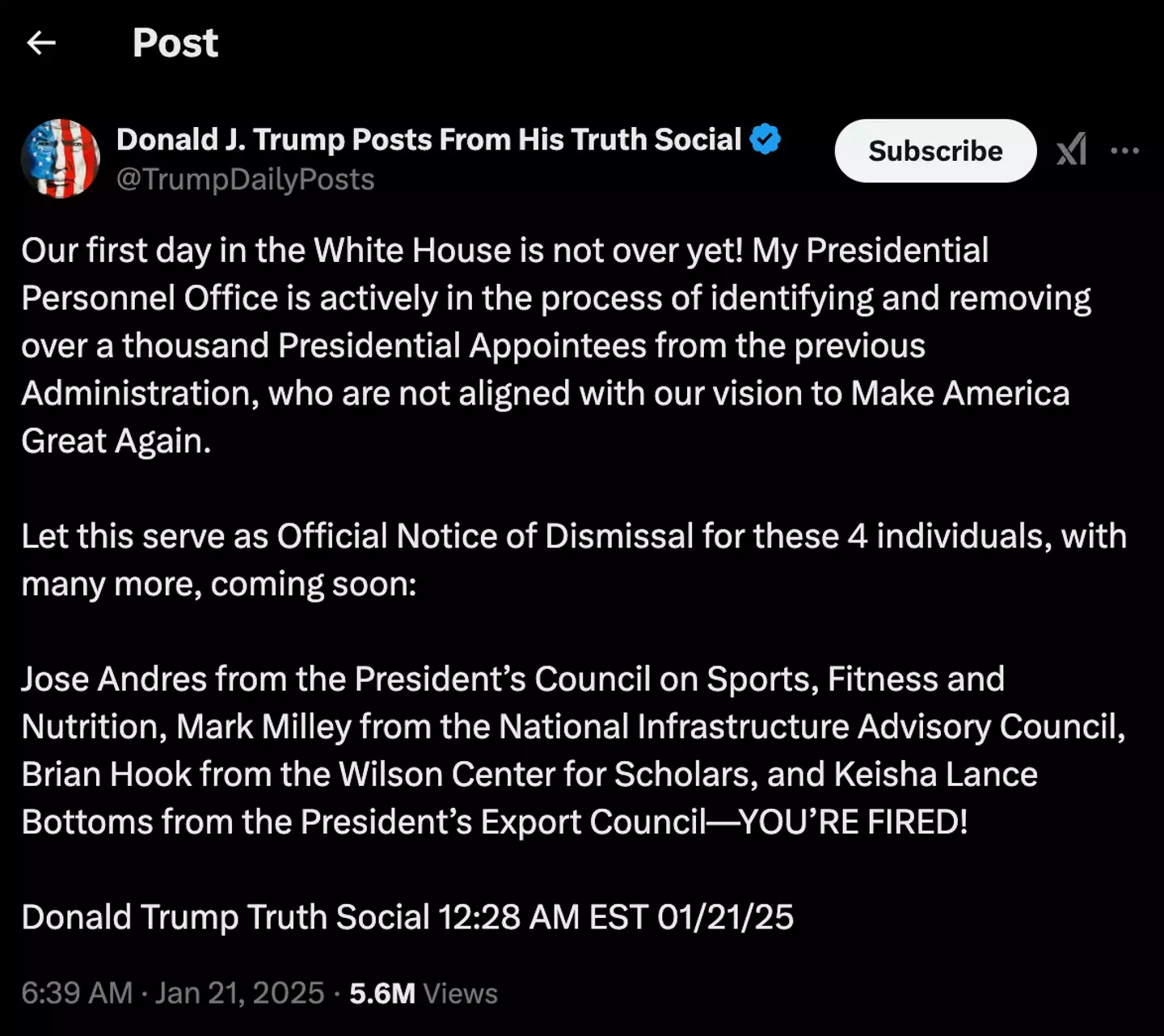 Trump fired four members of White House staff (X)