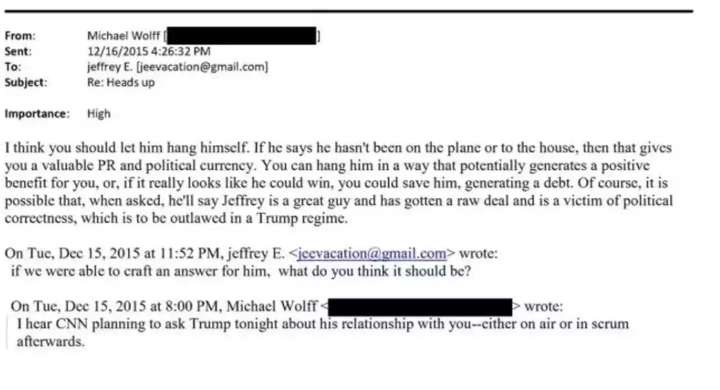 Correspondence between Jeffery Epstein and Michael Wolff in December 2015 (US House Oversight Committee)