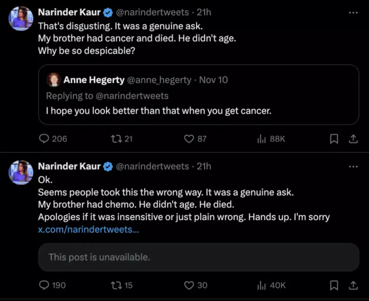 Narinder has been subjected to violent abuse (X)