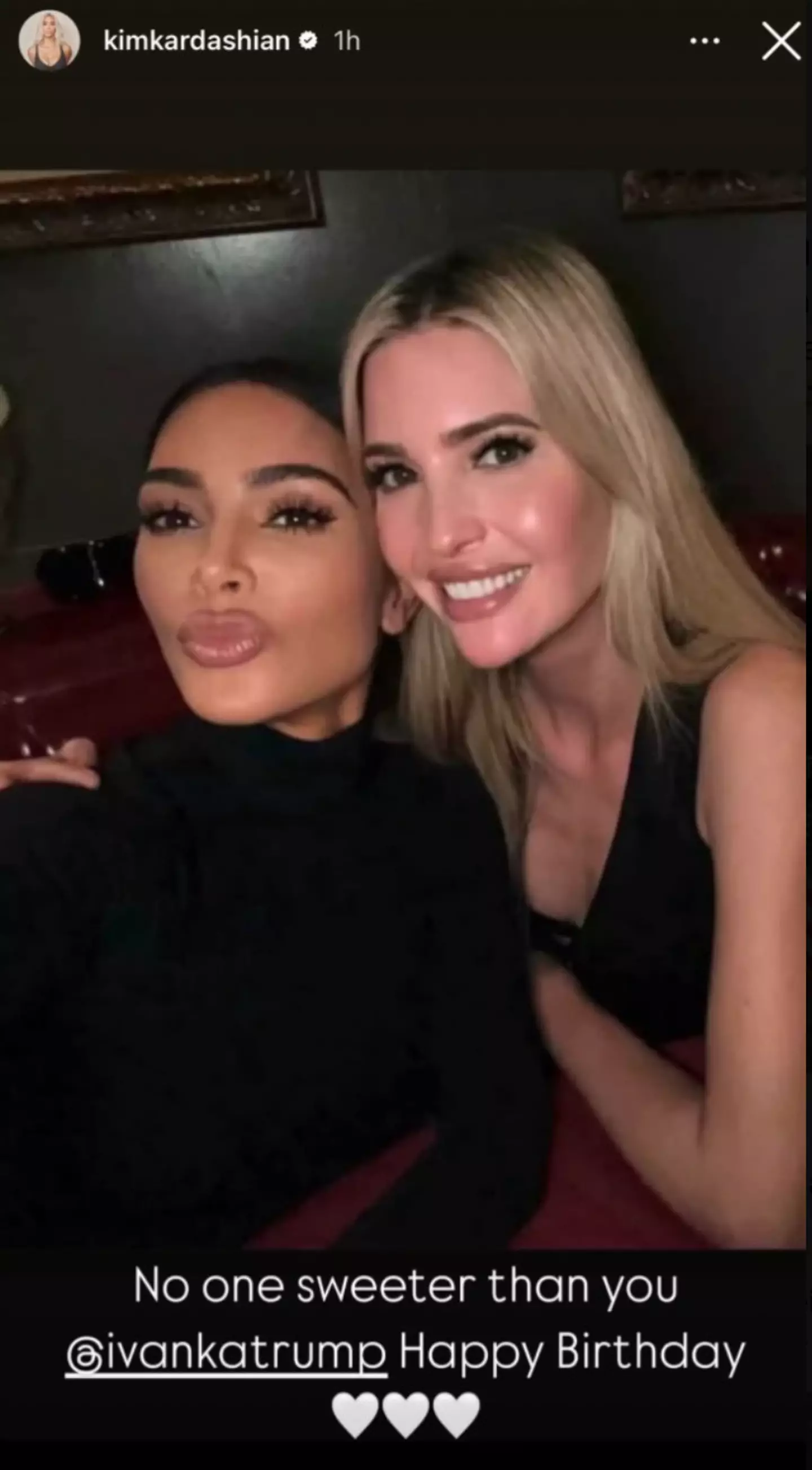 The star is said to boast a close friendship with Ivanka Trump (Instagram/@kimkardashian)