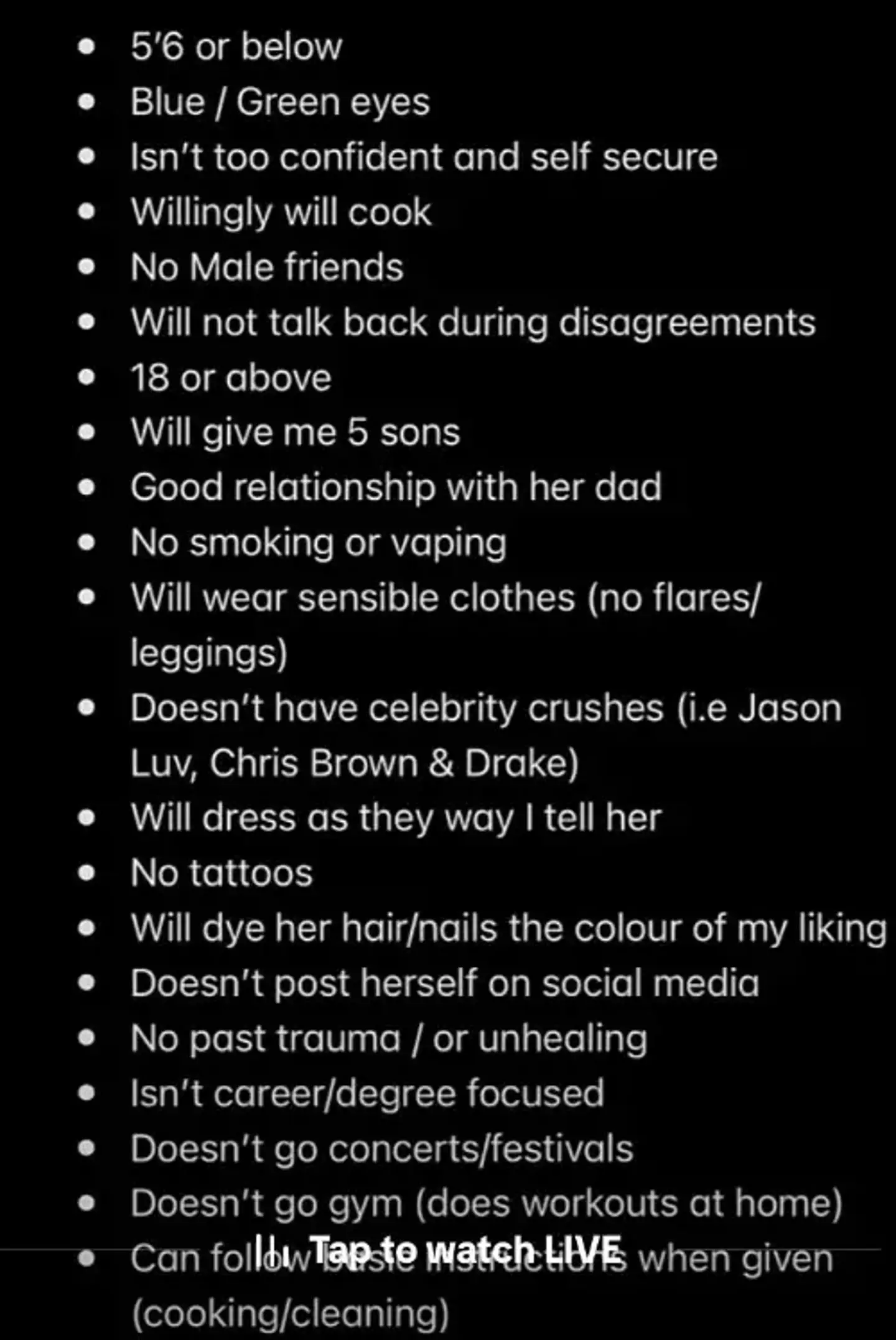 The horrific wishlist has gone viral online.