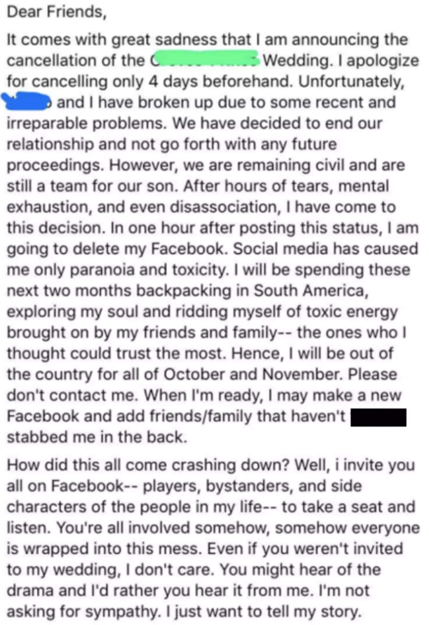 The woman shared her story on Facebook (