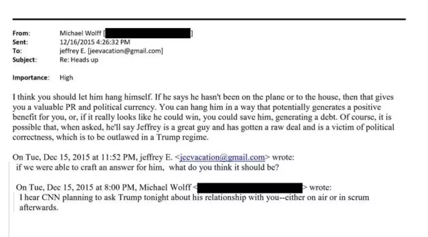 Correspondence between Jeffery Epstein and Michael Wolff in December 2015 (US House Oversight Committee)