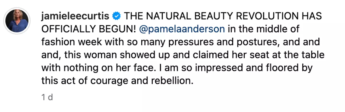 Jamie Lee Curtis was full of praise for Pamela Anderson.