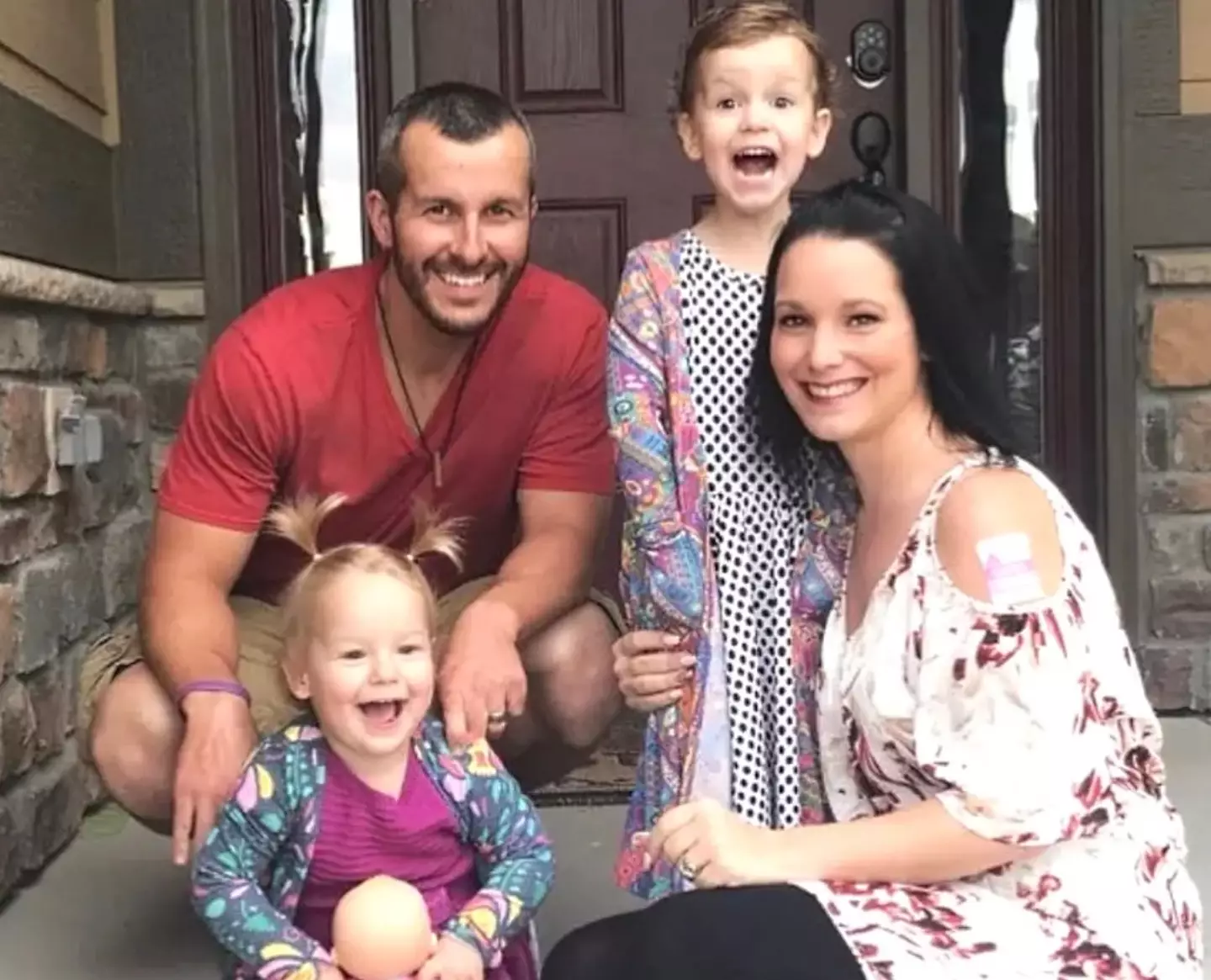 Chris Watts with his late wife Shanann Watts and daughters Bella and Cece.