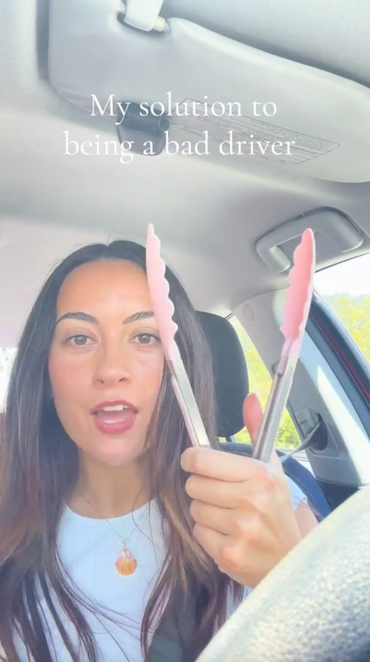 The TikToker has been hailed a 'genius' for her kitchen tongs car hack.