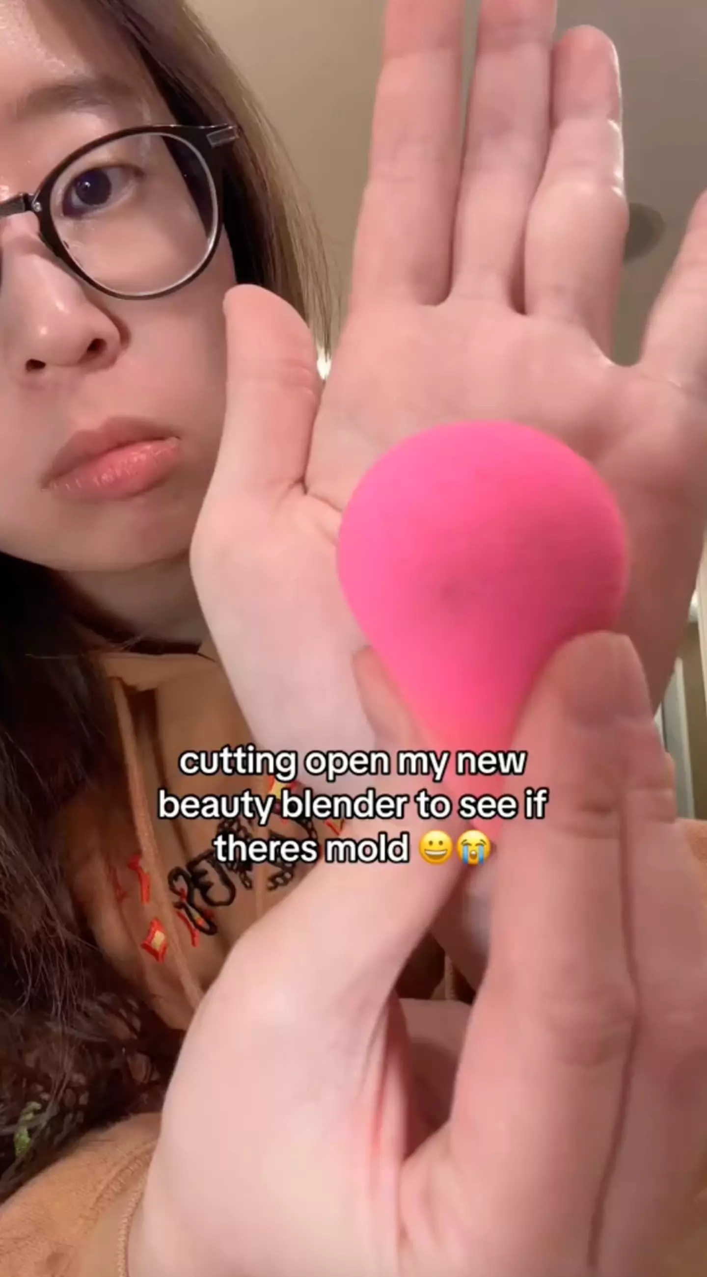 The beauty influencer wanted to see what was inside her beauty blender.