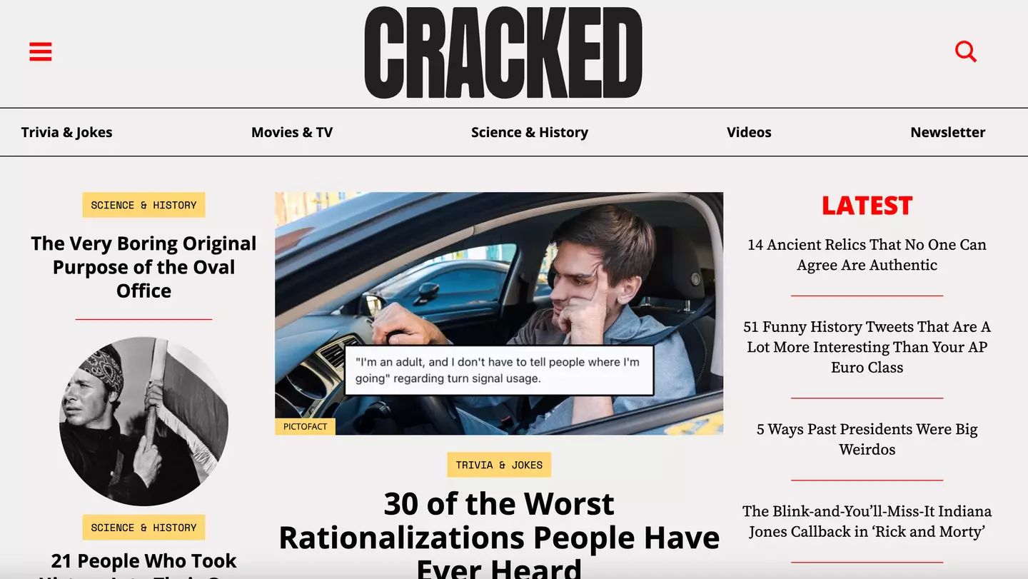Cracked's current homepage (Cracked.com)