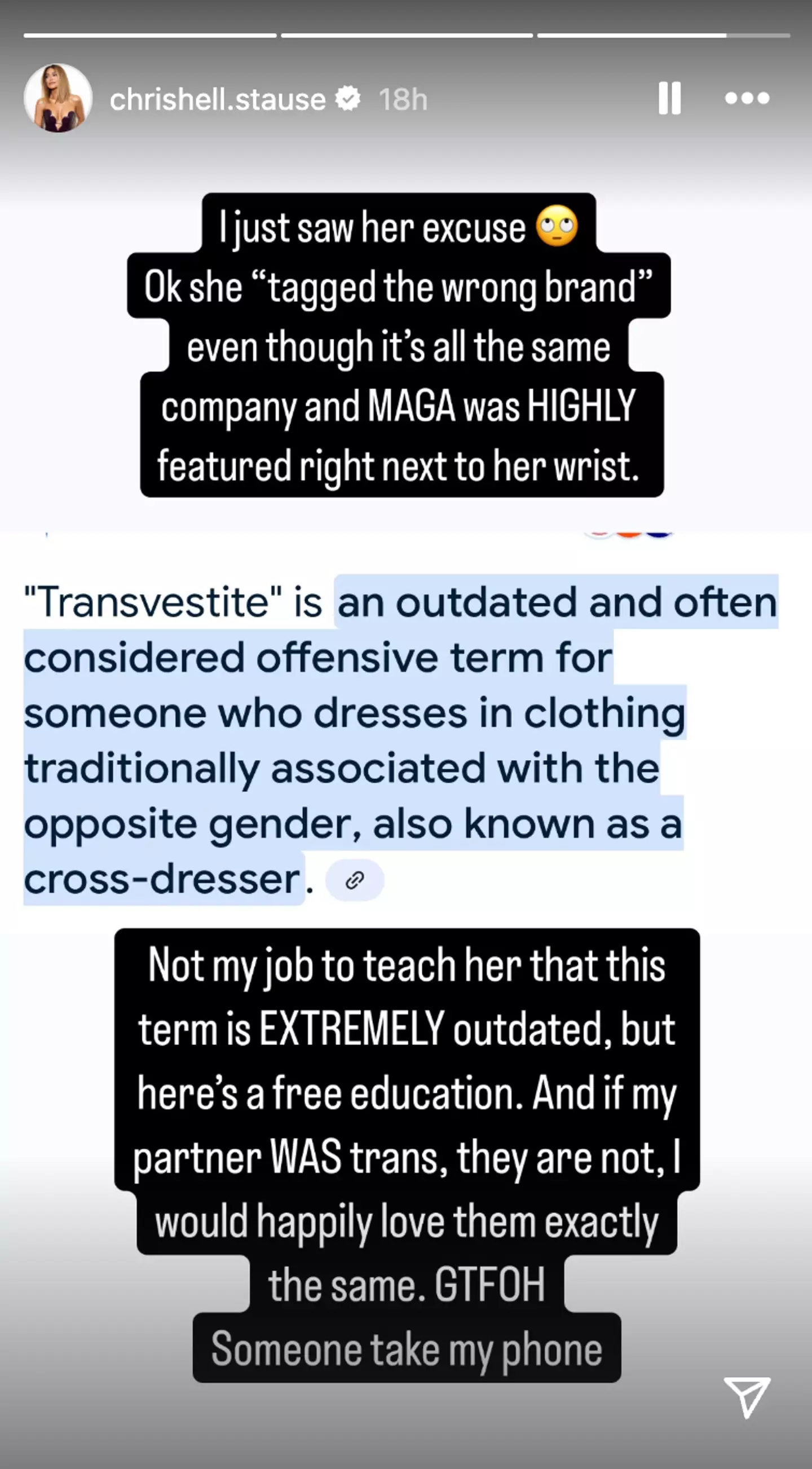 Stause fired back over what she called Tiesi's 'excuse' (Instagram/@chrishell.stause)