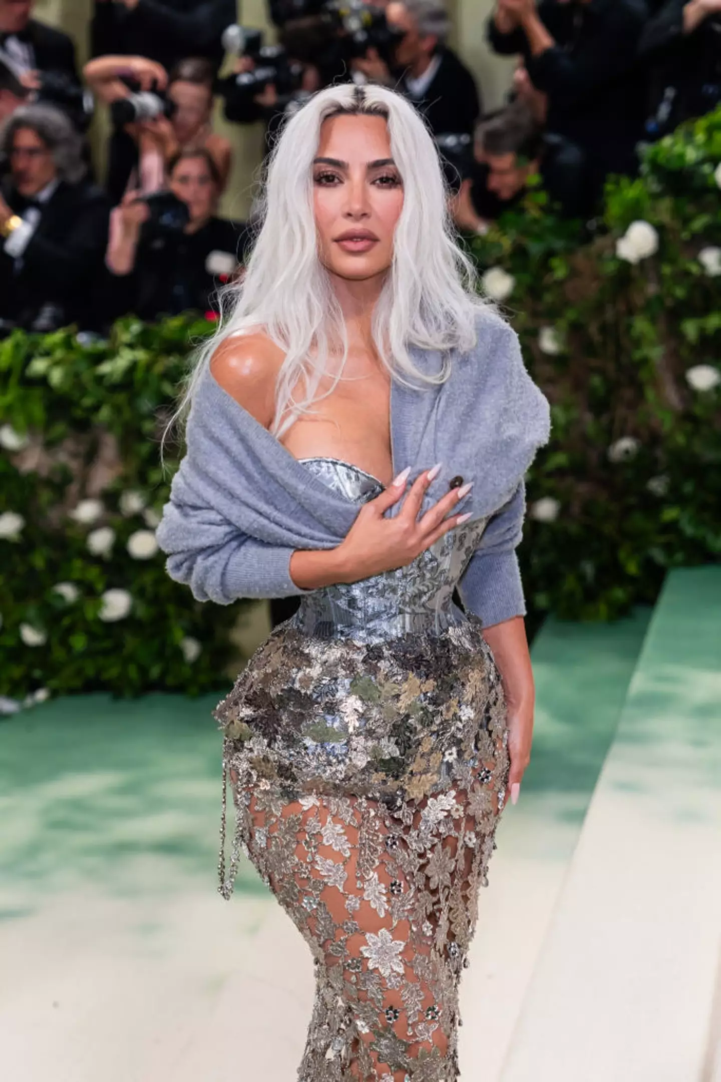 Many wondered why Kim had chosen the cardigan. (Gotham/Getty Images)