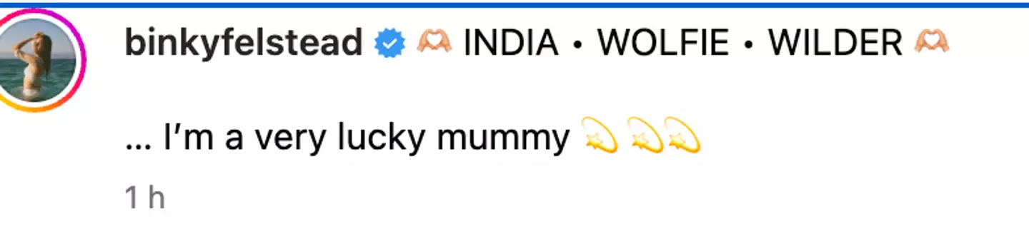 Binky revealed her son's name on Instagram.
