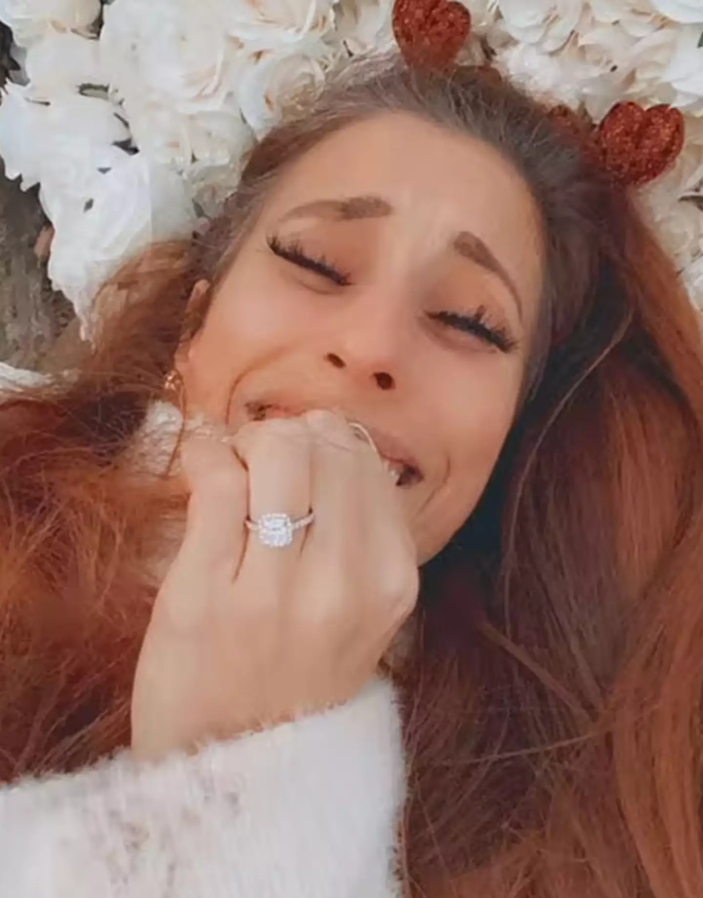 Stacey previously had a halo-style engagement ring with a pavé band.