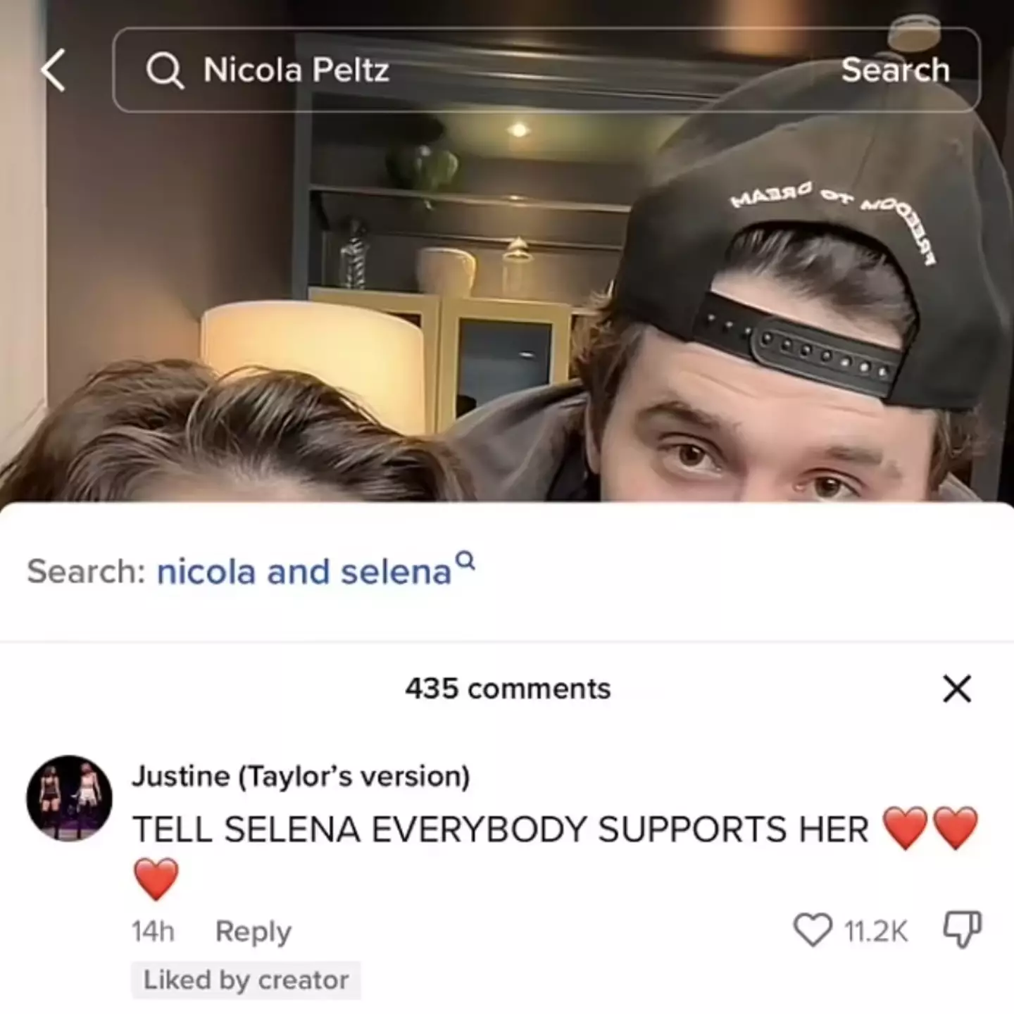 Nicola liked the supportive comment about Selena.