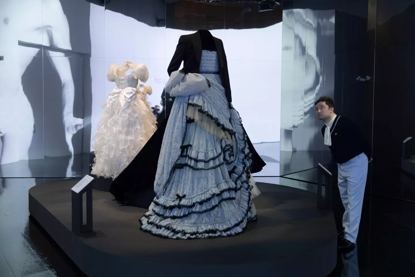 A dress on display after being worn by Harry Styles.