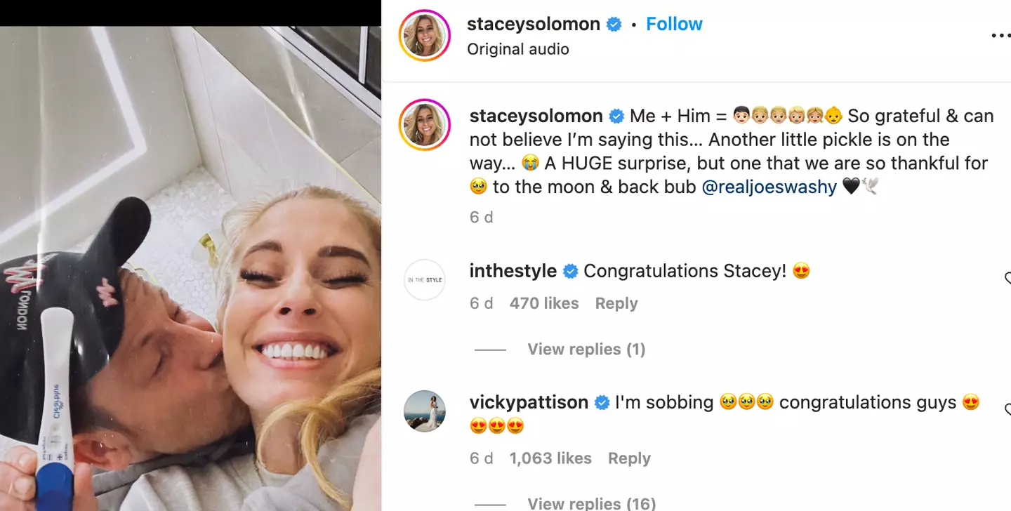 Stacey and Joe announced their new baby over the festive season.